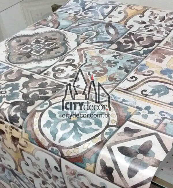 Adesivo papel de parede azulejo antigo mosaico