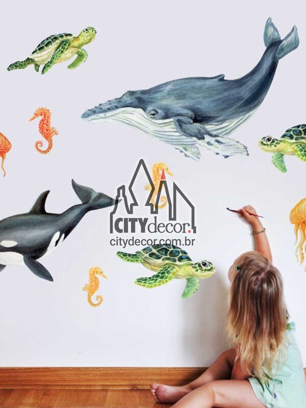 Adesivo de parede animais marinhos peixes