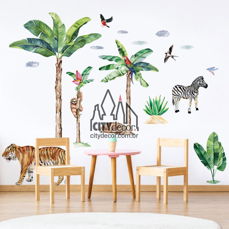 Adesivo de parede animais no safári Adesivo de parede animais no safári