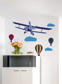 Adesivo de parede avião vintage e balões