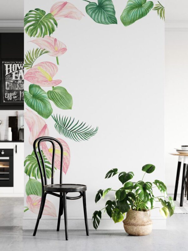 Adesivo de parede tropical flores e folhas