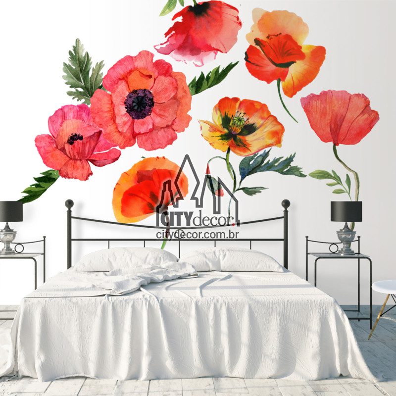 Adesivo de parede floral papoulas vermelhas Adesivo de parede floral papoulas vermelhas