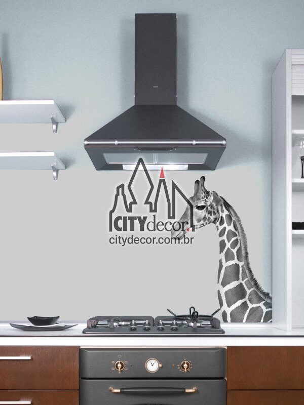Adesivo de parede girafa em preto e branco