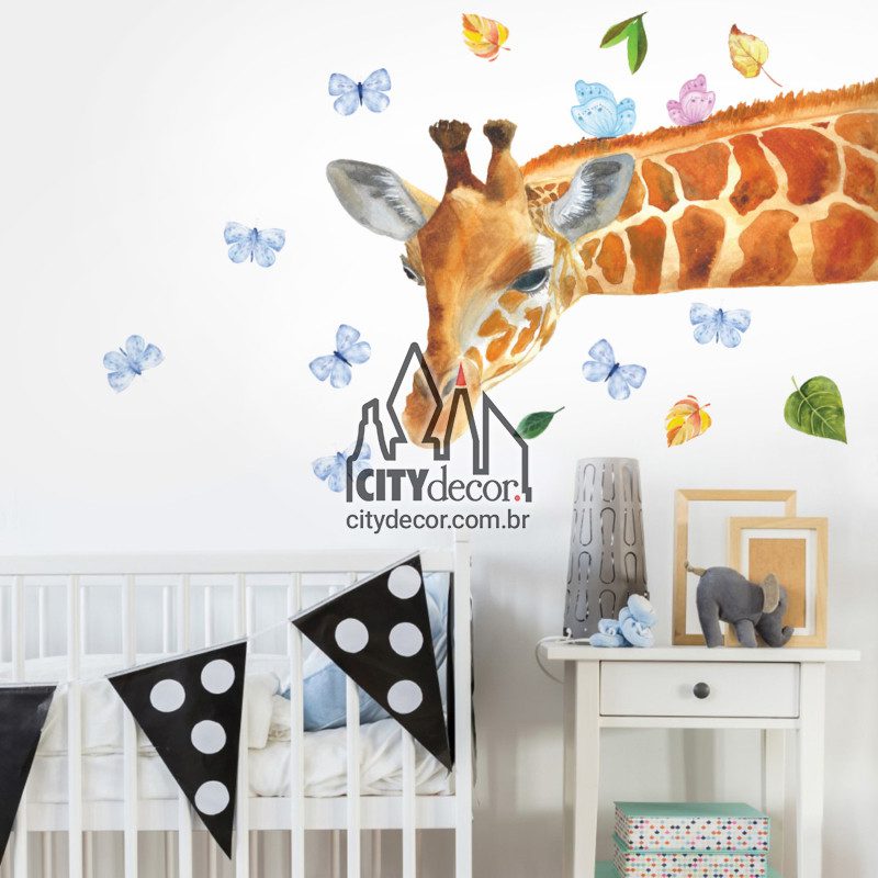 Adesivo de parede girafa com borboletas Adesivo de parede girafa com borboletas