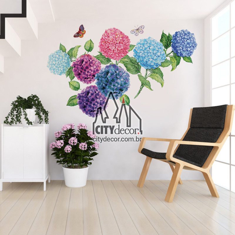 Adesivo de parede floral hortênsias grandes Adesivo de parede floral hortênsias grandes