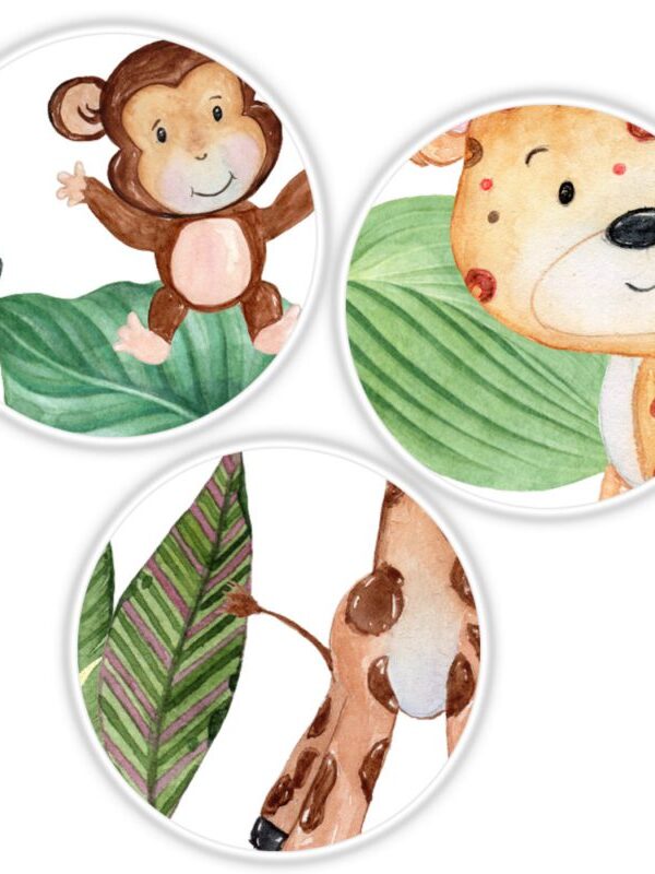 Adesivo de parede infantil bichinhos da selva elefante tigre girafa zebra macaco