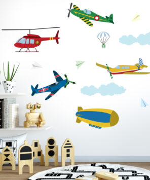 Adesivo de parede infantil aviões e nuvens