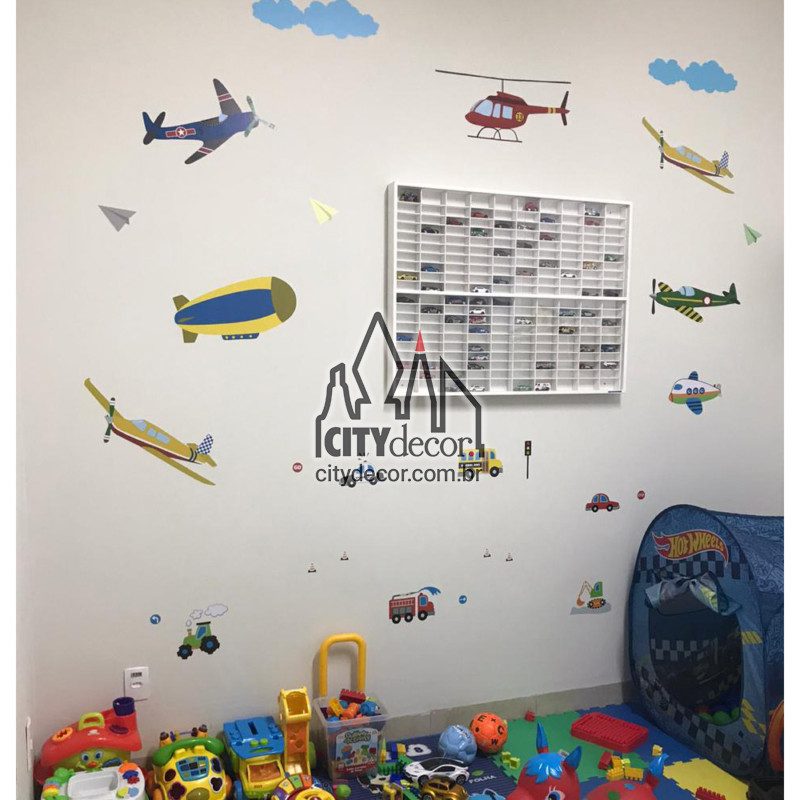 Adesivo de parede infantil aviões e helicóptero Adesivo de parede infantil aviões e helicóptero