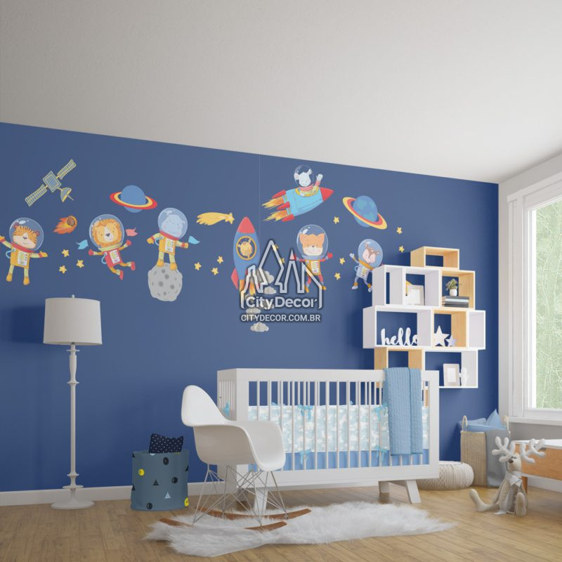 Adesivo de parede animais astronautas no espaço Adesivo de parede animais astronautas no espaço