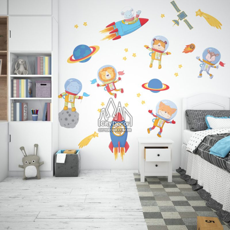 Adesivo de parede infantil bichinhos astronautas Adesivo de parede infantil bichinhos astronautas