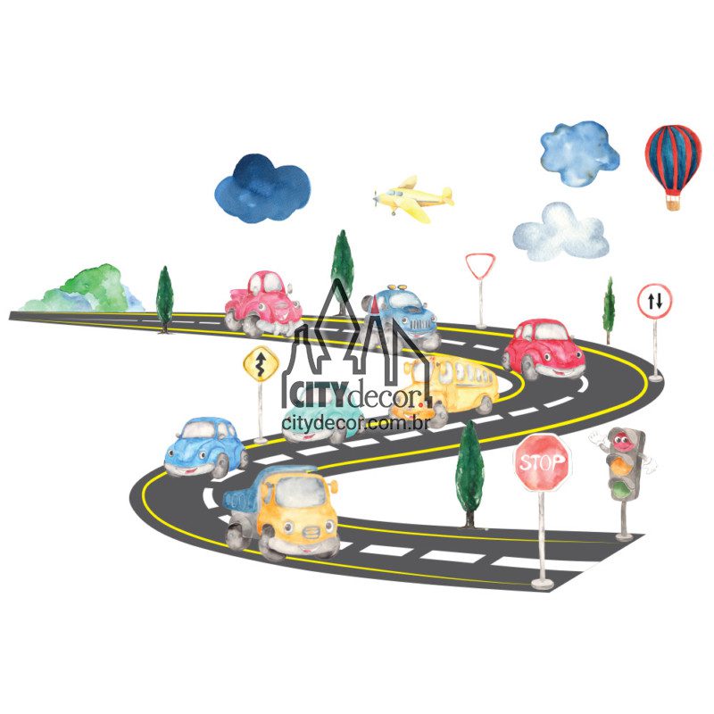 Adesivo de parede infantil carrinhos felizes Adesivo de parede infantil carrinhos felizes