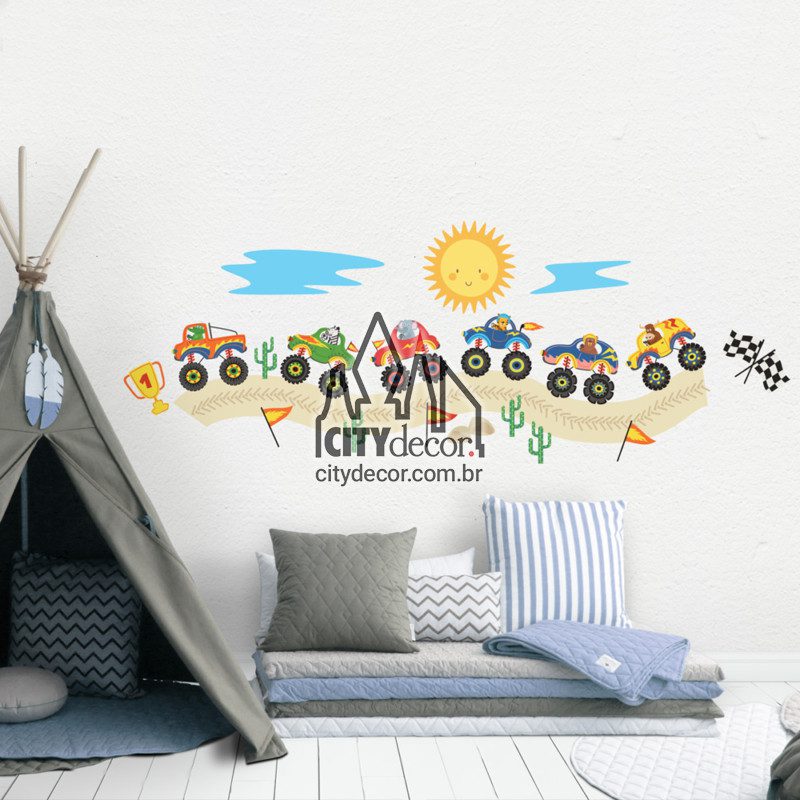Adesivo de parede infantil campeonato de monster truck Adesivo de parede infantil campeonato de monster truck
