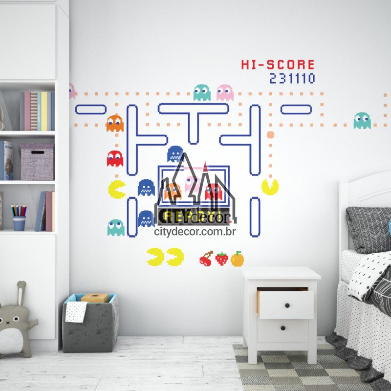 Adesivo de parede geek Pac Man Adesivo de parede geek Pac Man