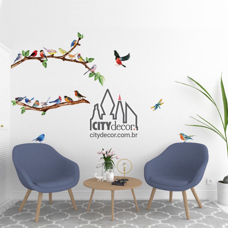 Adesivo de parede passarinhos na árvore Adesivo de parede passarinhos na árvore