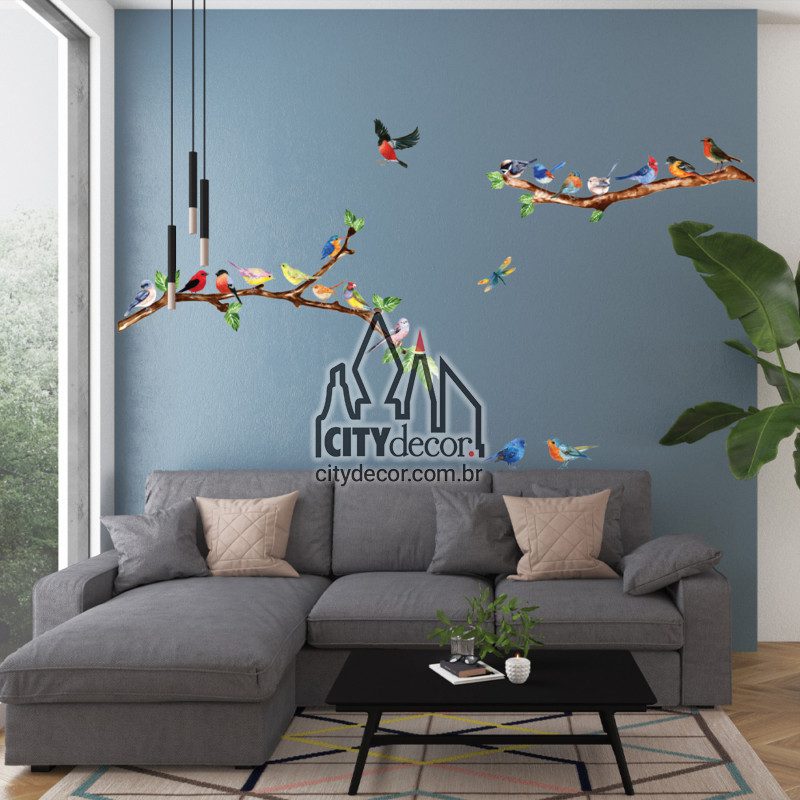 Adesivo de parede passarinhos nos galhos Adesivo de parede passarinhos nos galhos
