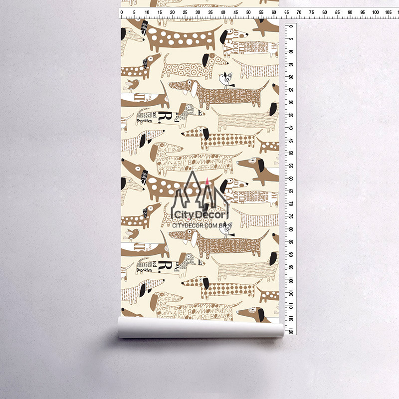 adesivo-papel-de-parede-cachorro-salsicha-folha-marrom