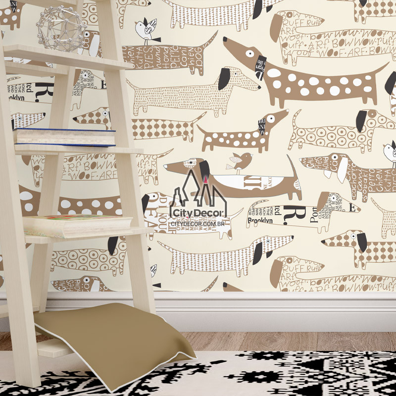 Papel de parede cachorro salsicha tons terrosos