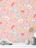 papel de parede floral alegre fundo rosa