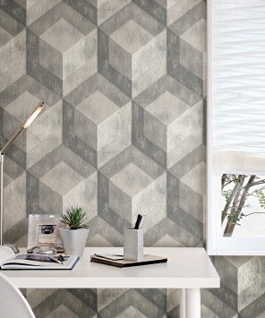Papel de parede adesivo geométrico madeira cinza