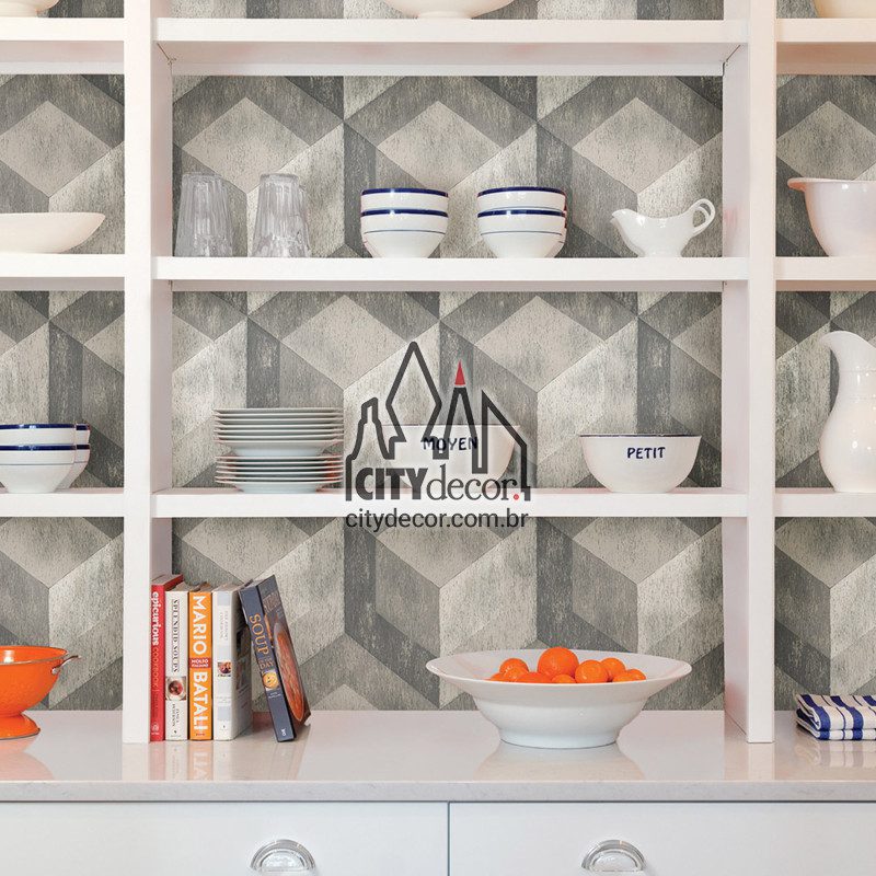 Papel de parede adesivo hexagonos cinza sobre madeira Papel de parede adesivo hexagonos cinza sobre madeira