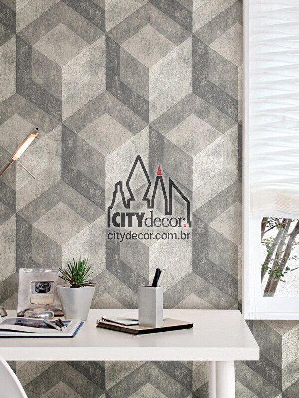 Papel de parede adesivo geométrico madeira cinza