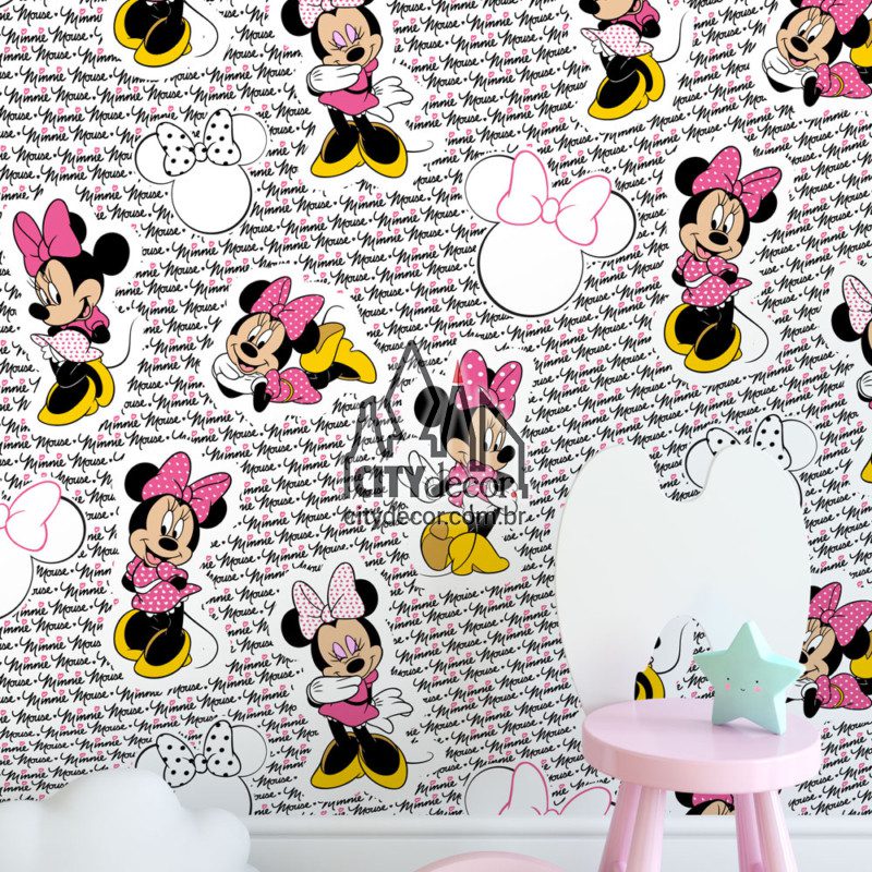 Papel de parede Minnie rosa para quarto Papel de parede Minnie rosa para quarto