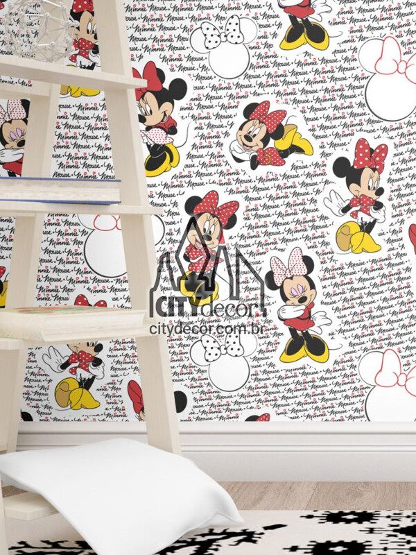 papel de parede Minnie vermelha no quarto