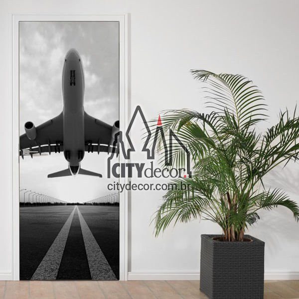 Adesivo de porta avião decolando - preto e branco Adesivo de porta avião decolando - preto e branco