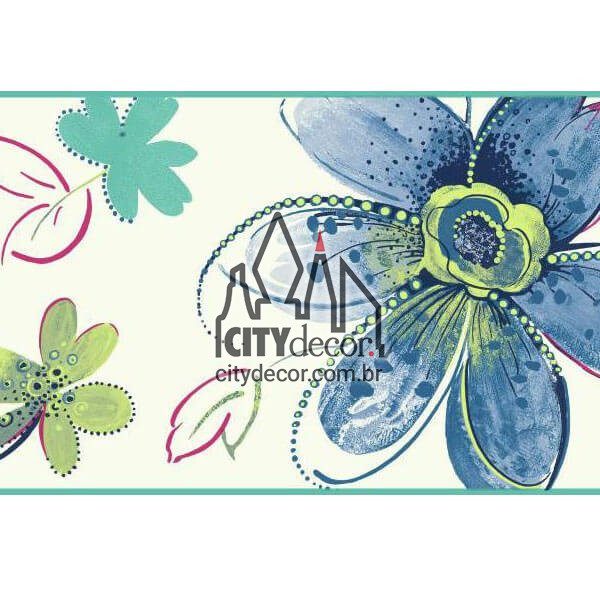 Faixa de parede floral boho - azul