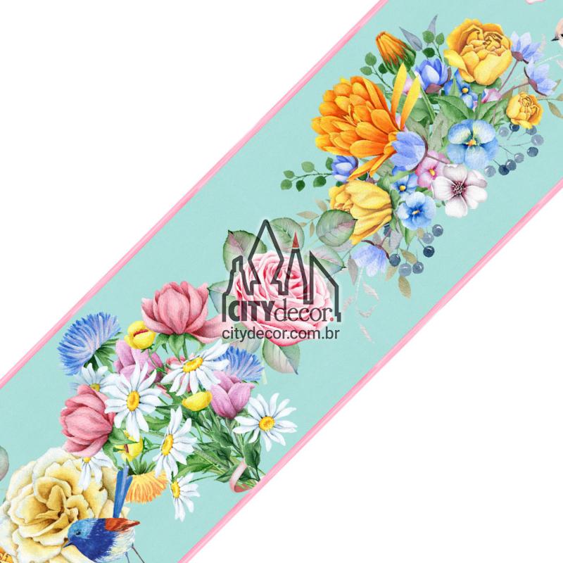 Faixa decorativa flores e passarinhos - verde Faixa decorativa flores e passarinhos - verde