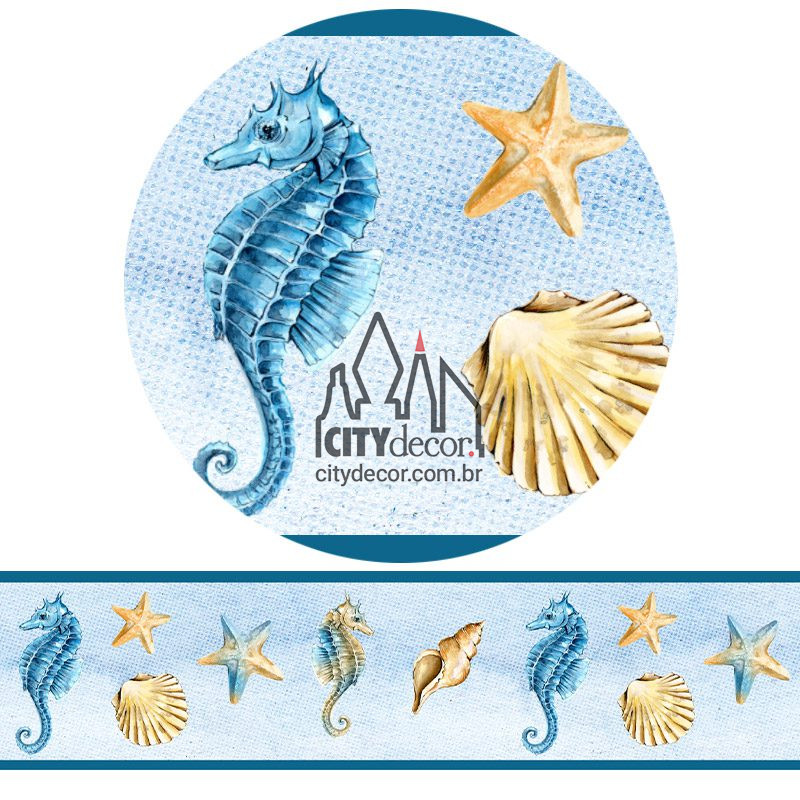 Faixa decorativa cavalo marinho Faixa decorativa de parede para banheiro
