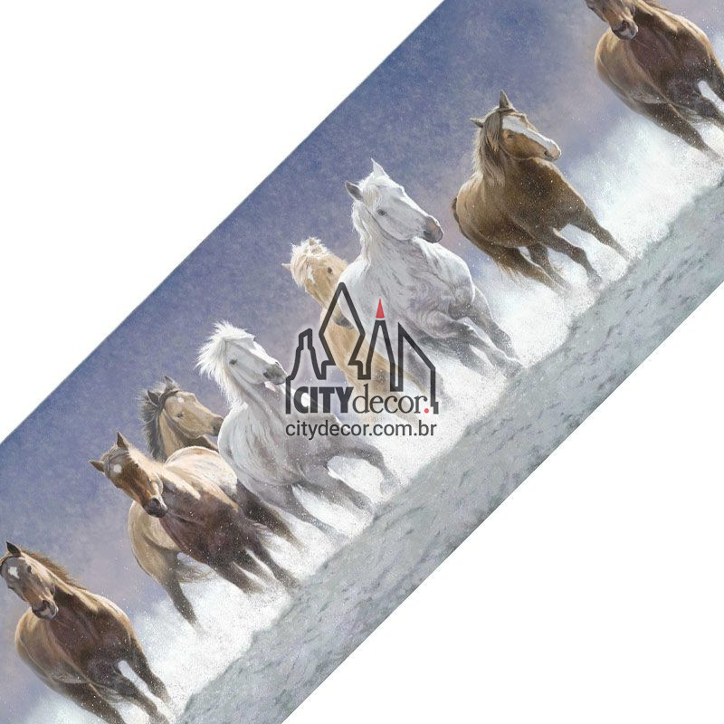 Faixa decorativa cavalos na água Faixa decorativa de parede cavalos correndo na água