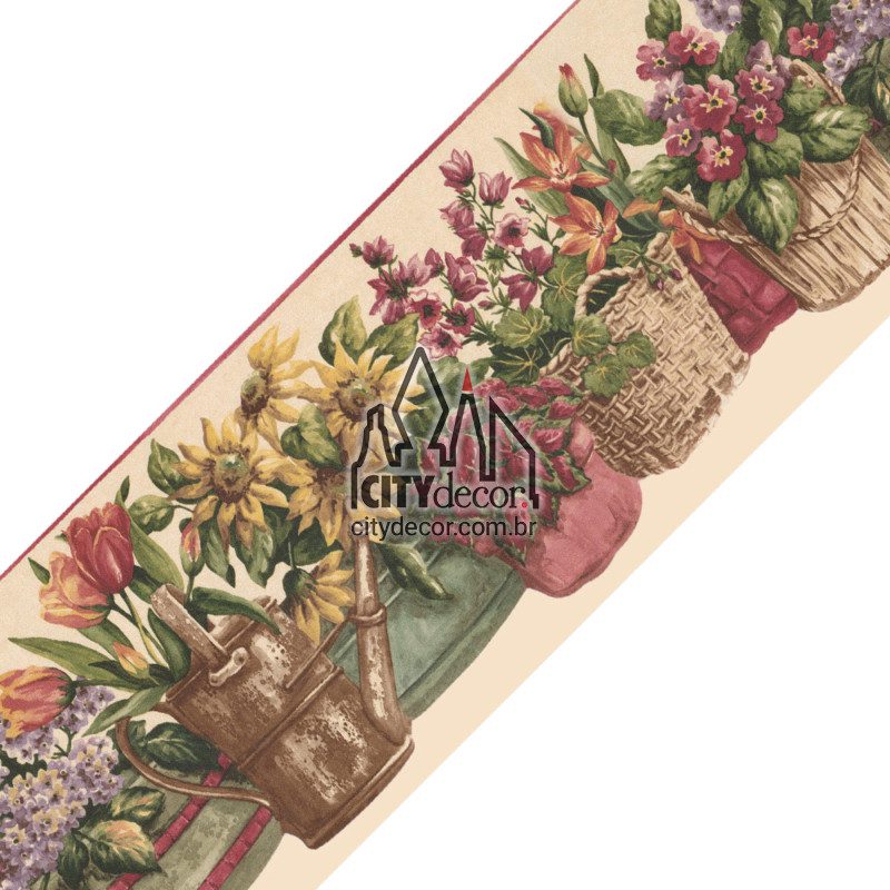 Faixa de parede cestas de flores e regador Faixa de parede cestas de flores e regador