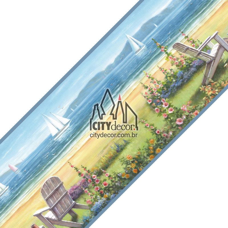 Faixa decorativa de frente para o mar Faixa de parede paisagem barcos praia de frente para o mar