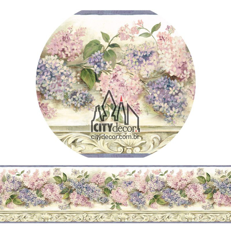 Faixa decorativa hortênsia sobre tela Faixa decorativa de parede floral hortênsia