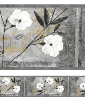 Faixa decorativa floral cinza e branco