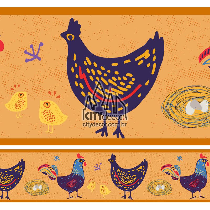 Faixa decorativa galinha com pintinhos e ovos