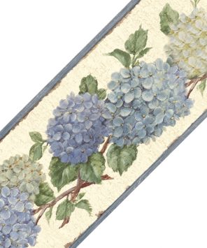 Faixa decorativa de parede floral hortênsia sobre madeira