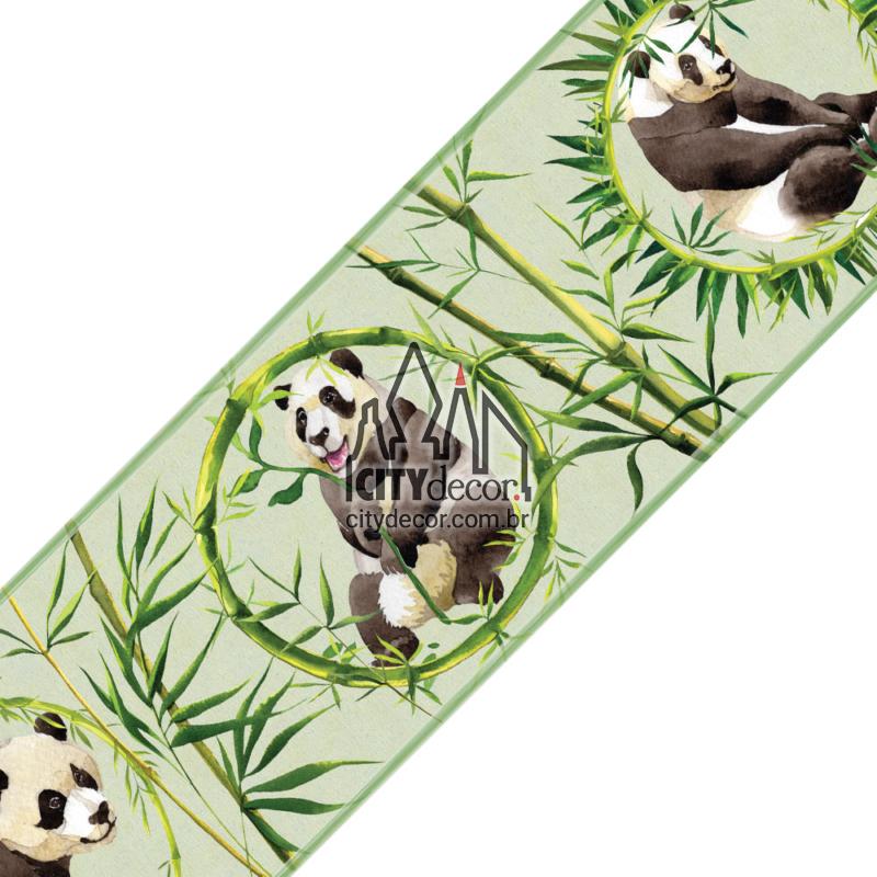 Faixa de parede verde urso panda com bambu Faixa de parede verde urso panda com bambu