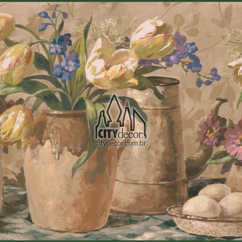 Faixa decorativa floral vasos com flores Faixa decorativa floral vasos com flores