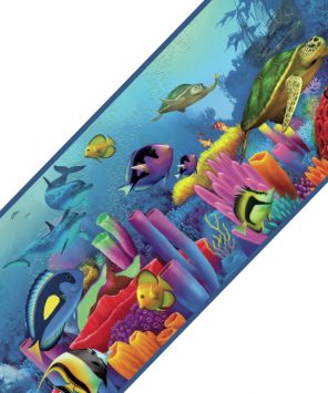 Faixa decorativa de parede animais peixes no fundo do mar
