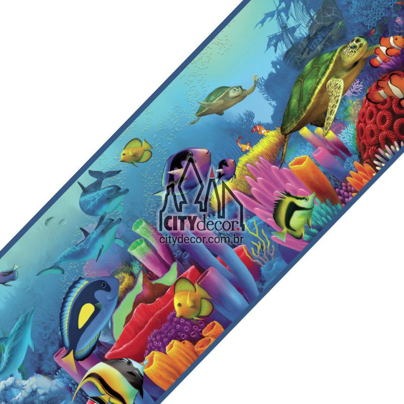 Faixa de parede fundo do mar Faixa decorativa de parede animais peixes no fundo do mar