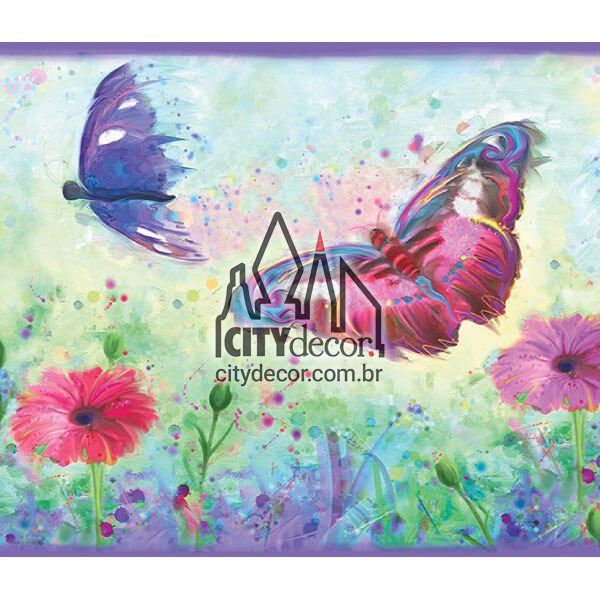 Faixa de parede border Borboletas e Flores Faixa de parede border Borboletas e Flores