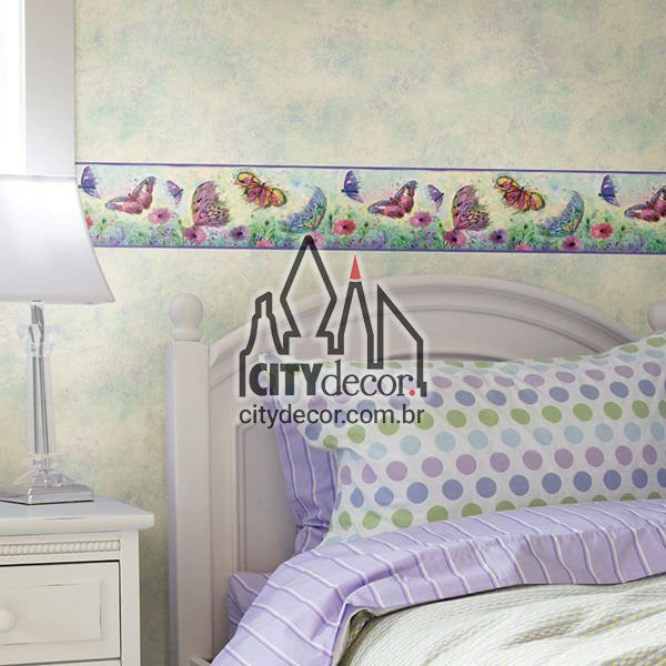 Faixa decorativa de parede Borboletas e Flores Faixa decorativa de parede Borboletas e Flores