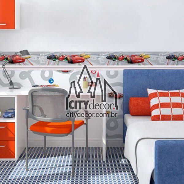 Faixa de parede infantil Carros Disney fundo cinza Faixa de parede infantil Carros Disney fundo cinza