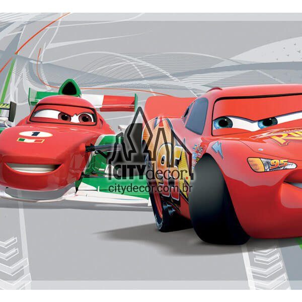 Faixa decorativa de parede infantil Carros Disney fundo cinza Faixa decorativa de parede infantil Carros Disney fundo cinza