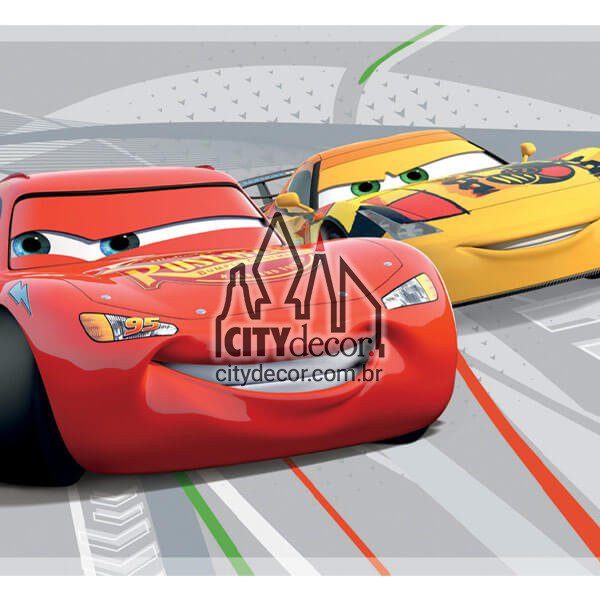 Faixa decorativa de parede infantil Carros Disney fundo cinza Faixa decorativa de parede infantil Carros Disney fundo cinza