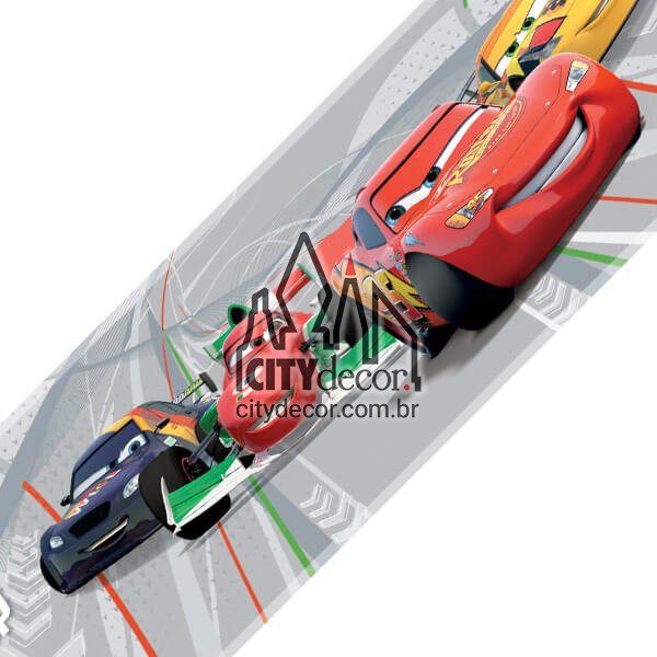 Faixa decorativa de parede infantil Carros Disney fundo cinza Faixa decorativa de parede infantil Carros Disney fundo cinza
