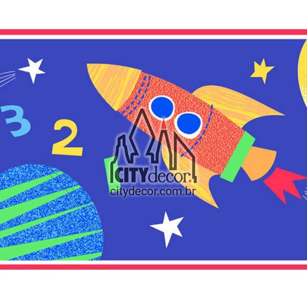 Faixa de parede infantil foguetes e planetas Faixa de parede infantil foguetes e planetas