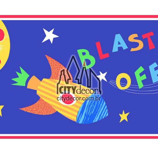 Faixa decorativa de parede infantil foguetes e planetas Faixa decorativa de parede infantil foguetes e planetas